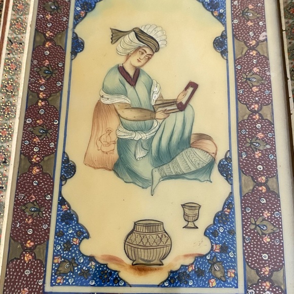 Vintage Persian Handmade Bone Brass Fine Art Natural Dye Small Painting Framed - Picture 2 of 8